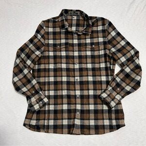 Ibex Virgin Wool Flannel Shirt Snap Button Down Long Sleeve Multi-Color womens L
